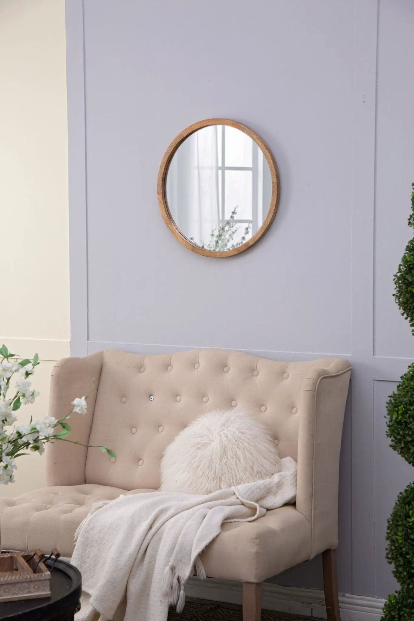 Circle Wall Mirror With Wooden Frame for Living Room by HouseOfZazla