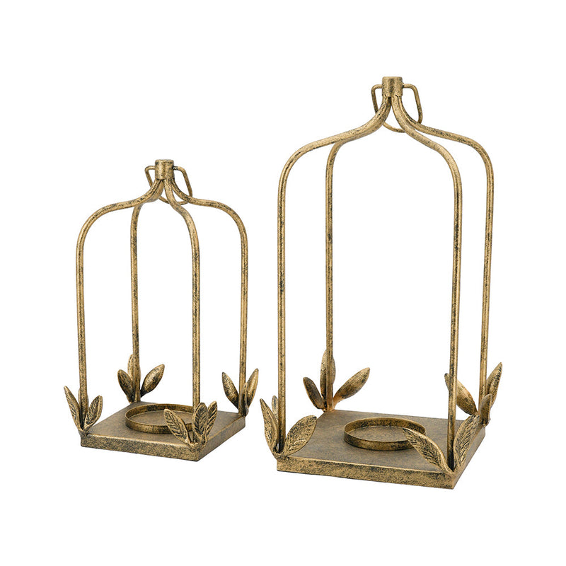 Distressed Gold Iron Lantern Set of 2 with Arched Design - Gold, photo 2 of 10
