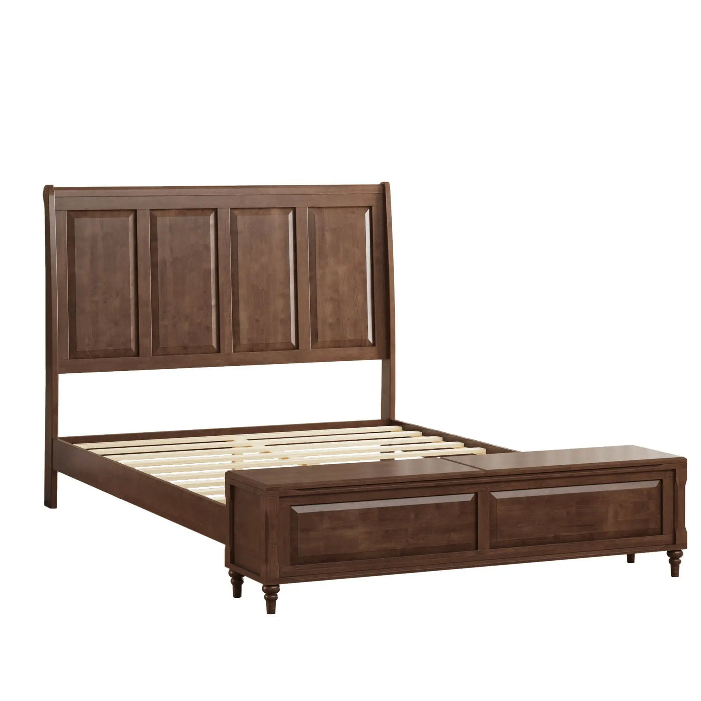 Sleigh Bed Frame With Tall Headboard And Storage Bench by HouseOfZazla