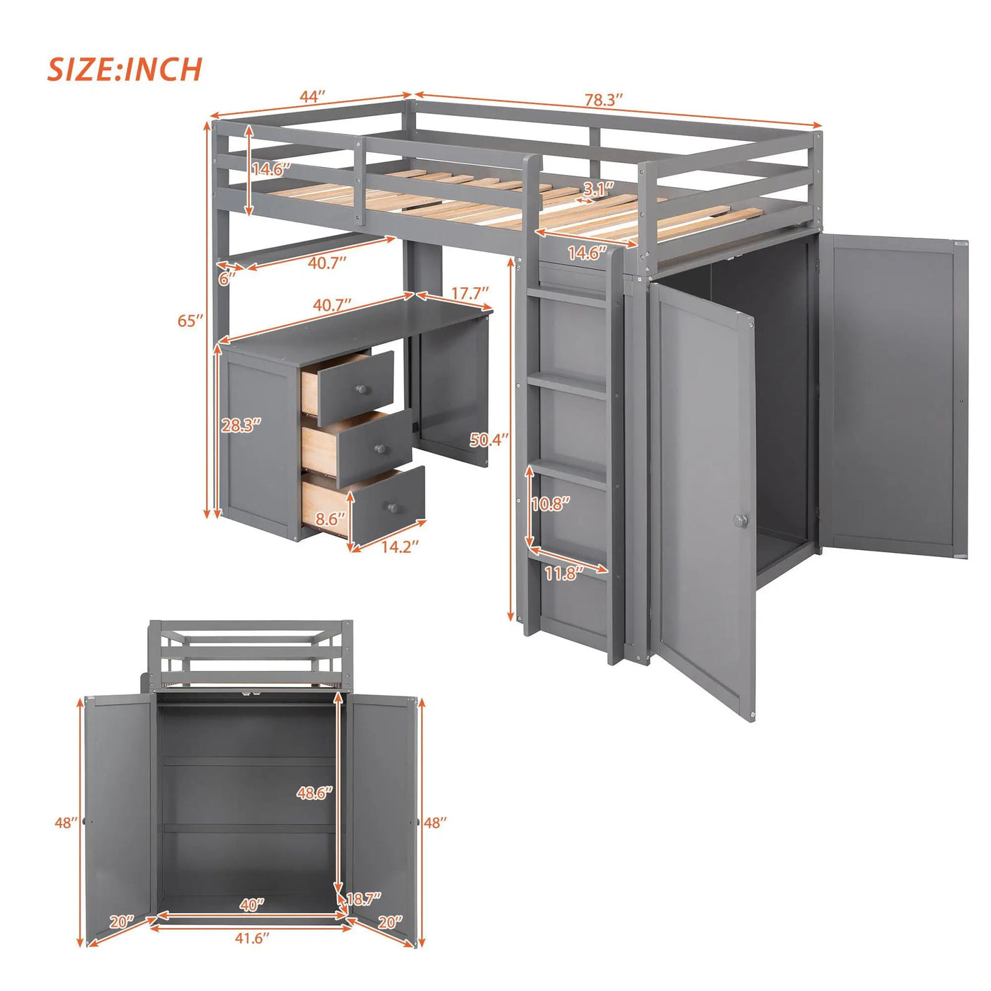 Loft Bed With Drawers, Desk, And Wardrobe by HouseOfZazla
