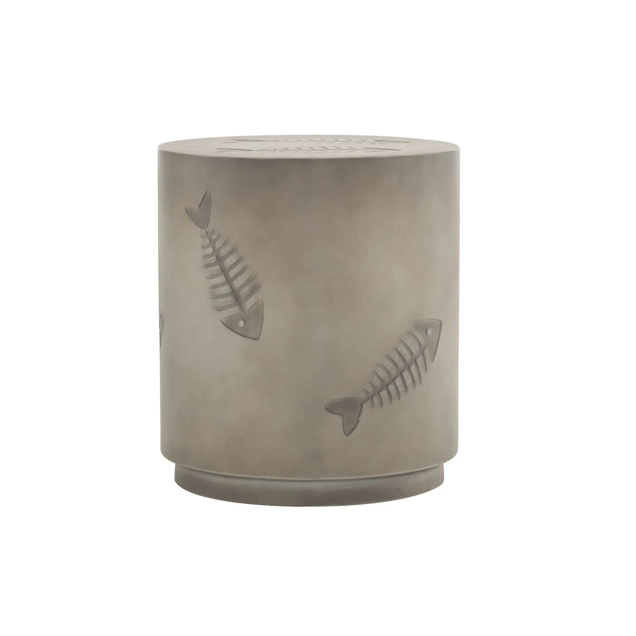 Rustic Magnesium Oxide Side Table With Fish Pattern Design - Gray by HouseOfZazla