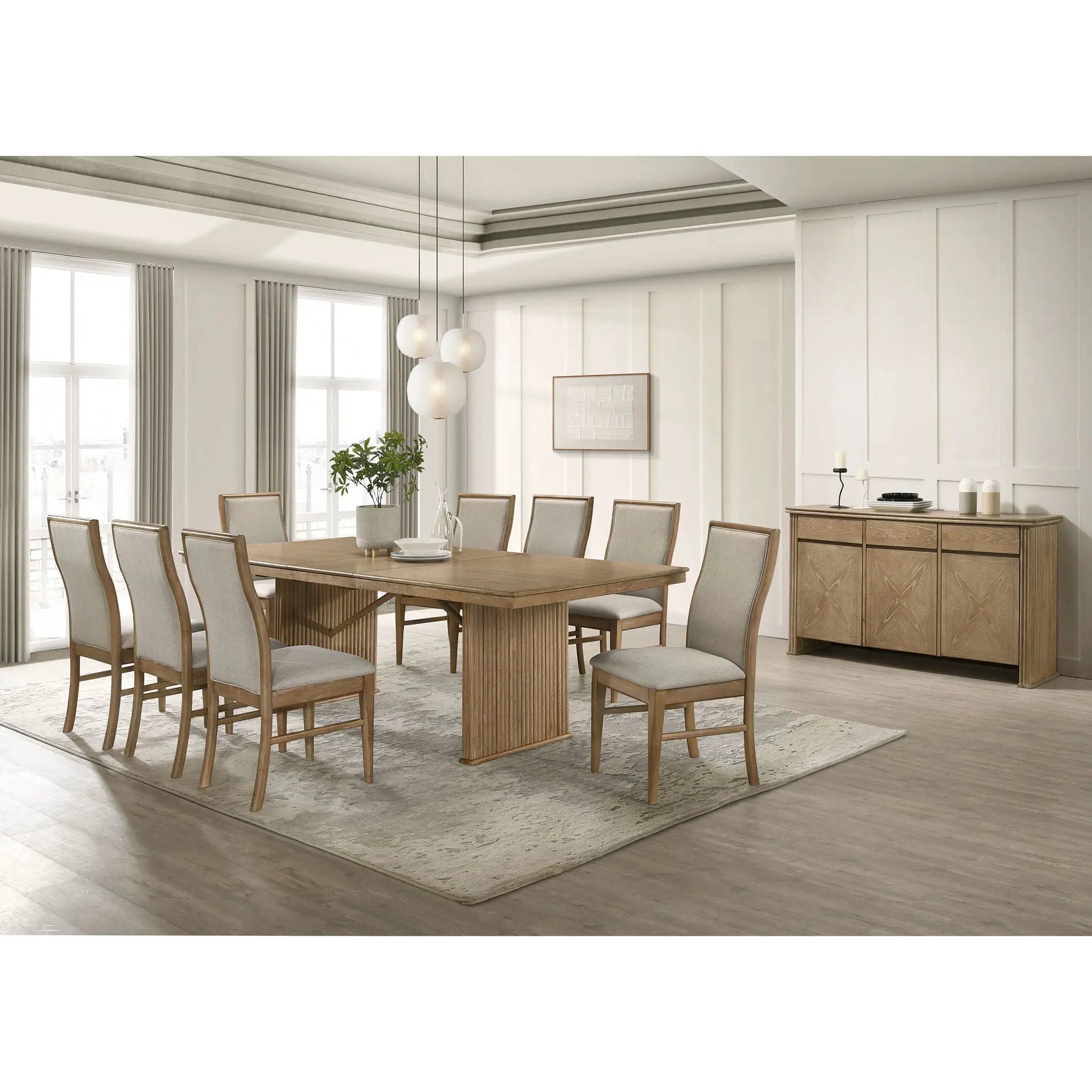 10 Piece Extension Dining Set With Upholstered Chairs And Matching Sideboard - Light Brown by HouseOfZazla