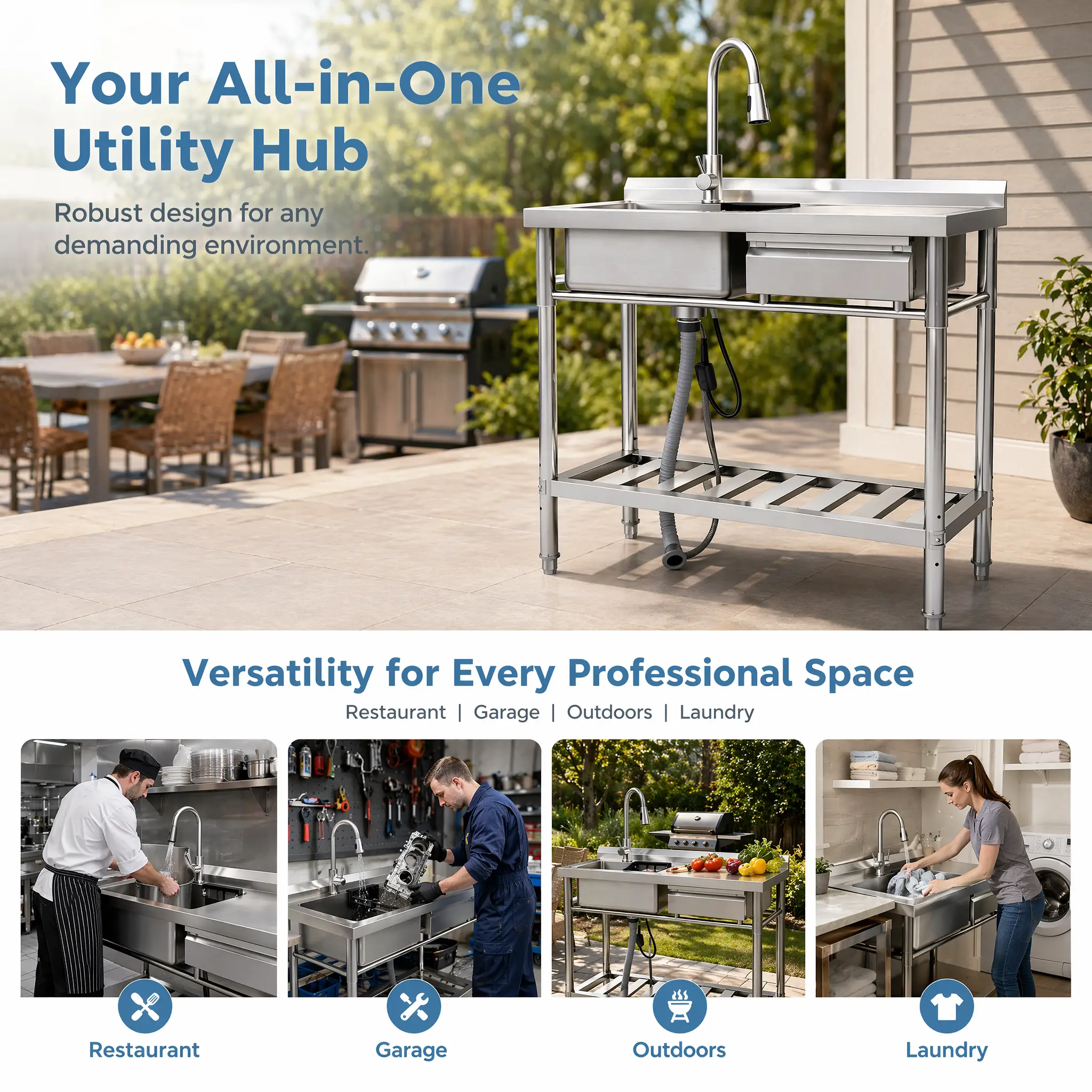 Stainless Steel Utility Sink, Freestanding Sink by HouseOfZazla