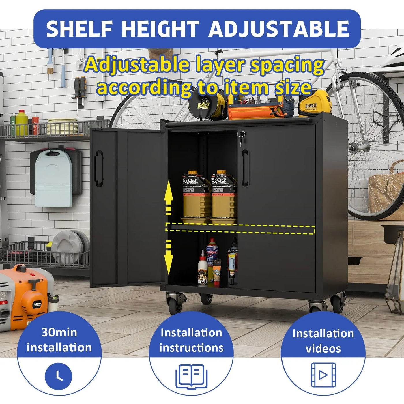 Heavy Duty Metal Garage Storage Cabinet With Wheels Sturdy Tool Organizer by HouseOfZazla