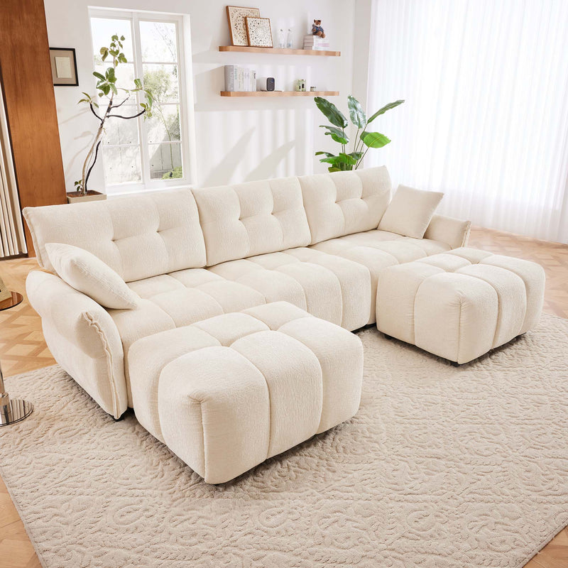 Sofa Set With Ottoman And Pillows, Textured, High Resilience Cushions by HouseOfZazla