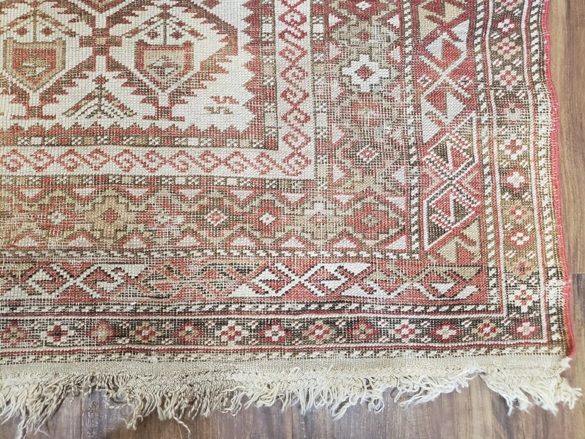 Antique Caucasian Shirvan Rug 4x6, Dagestan Area Rug, Wool Hand-Knotted Soft Red & Ivory 1920s Oriental Carpet, Soft Muted Colors by Jewel Rugs