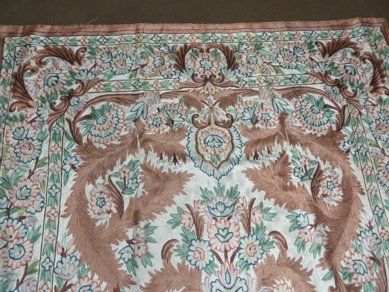 4' X 6' Vintage Embroidery Hand Stitched Rug Silk On Cotton India Backing Nice by Jewel Rugs