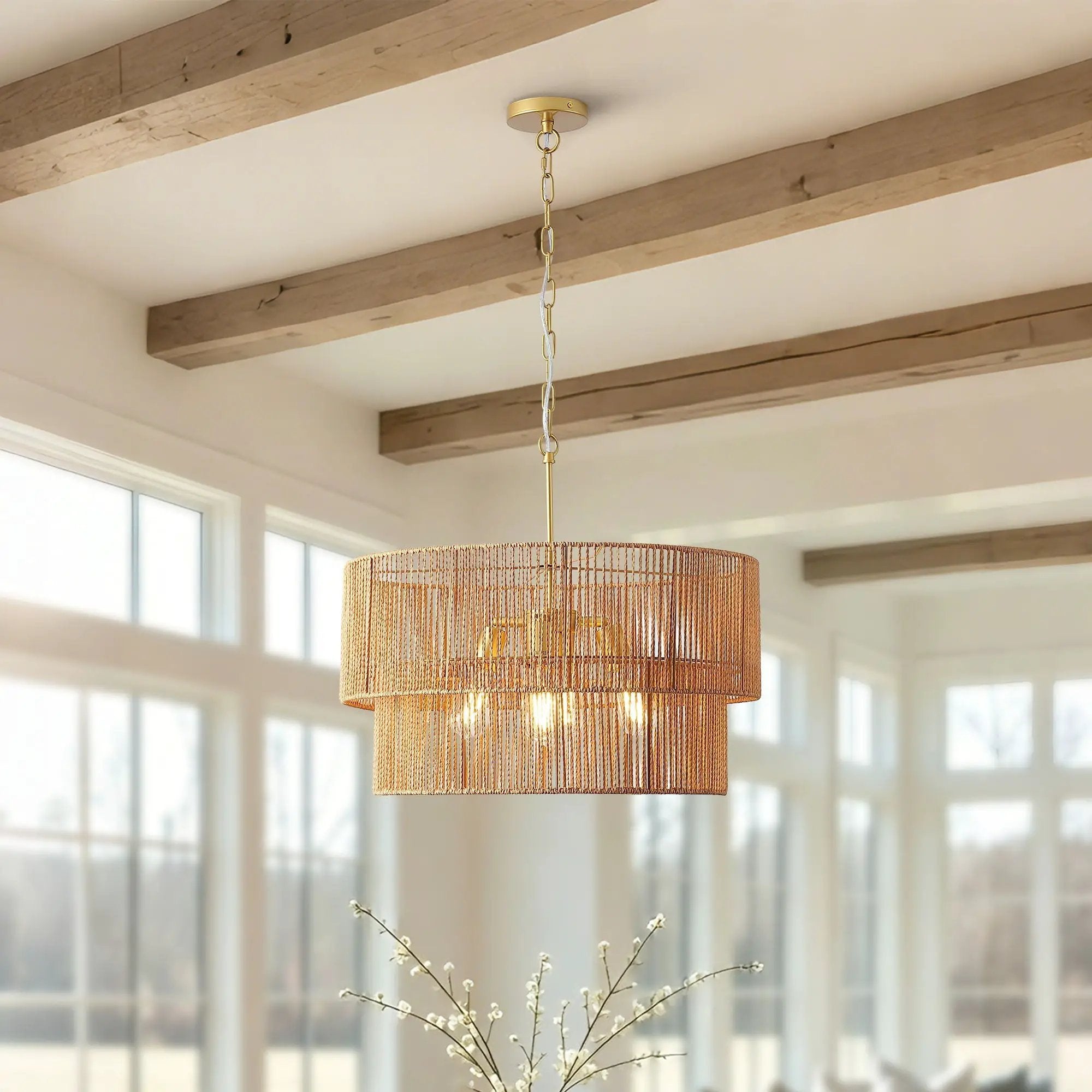 Chandelier, 2 Tier Boho Wabi Sabi Pendant Light, Hanging Ceiling Lamp - Gold by Unique Piece Furniture