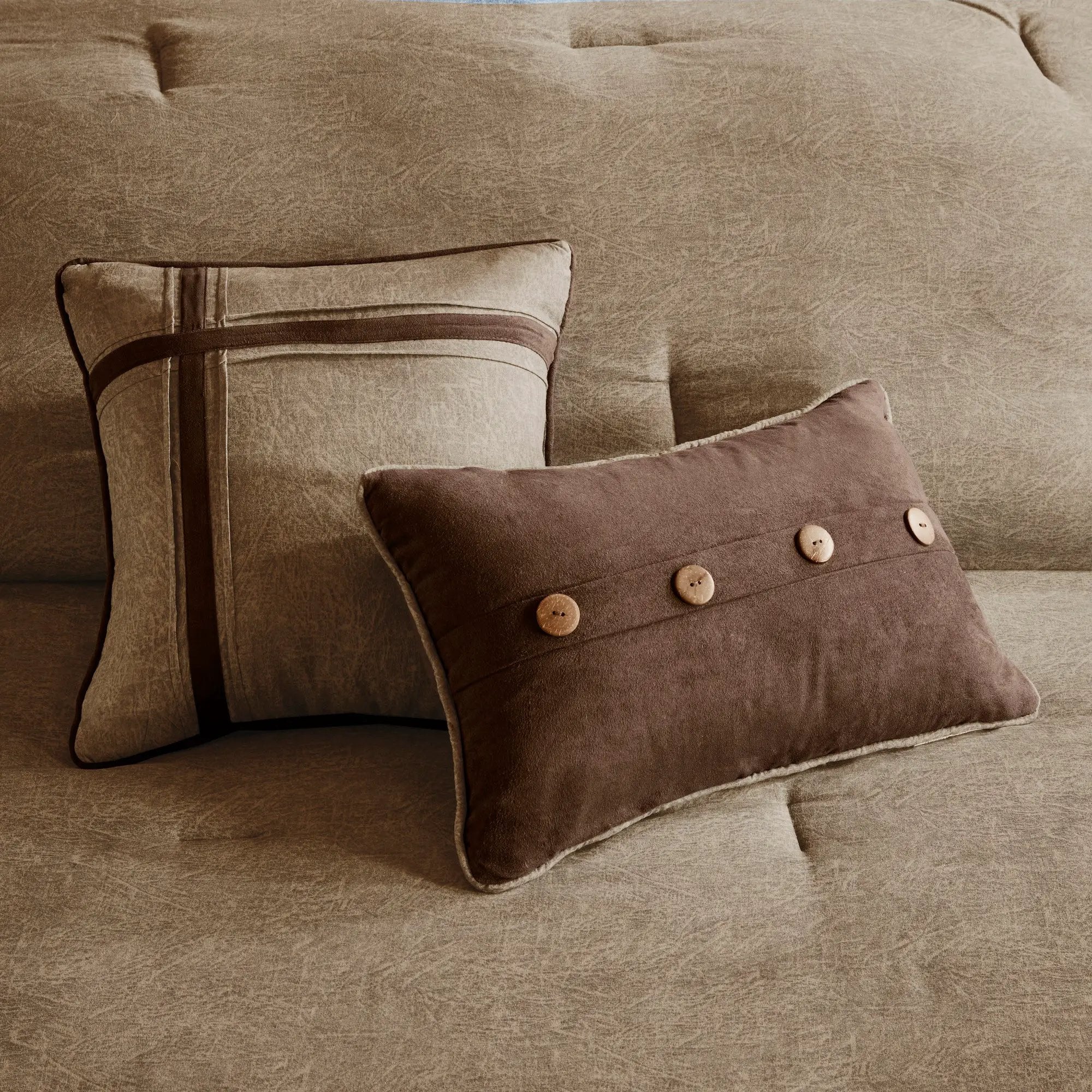 7 Piece Faux Suede Comforter Set Brown Queen by HouseOfZazla