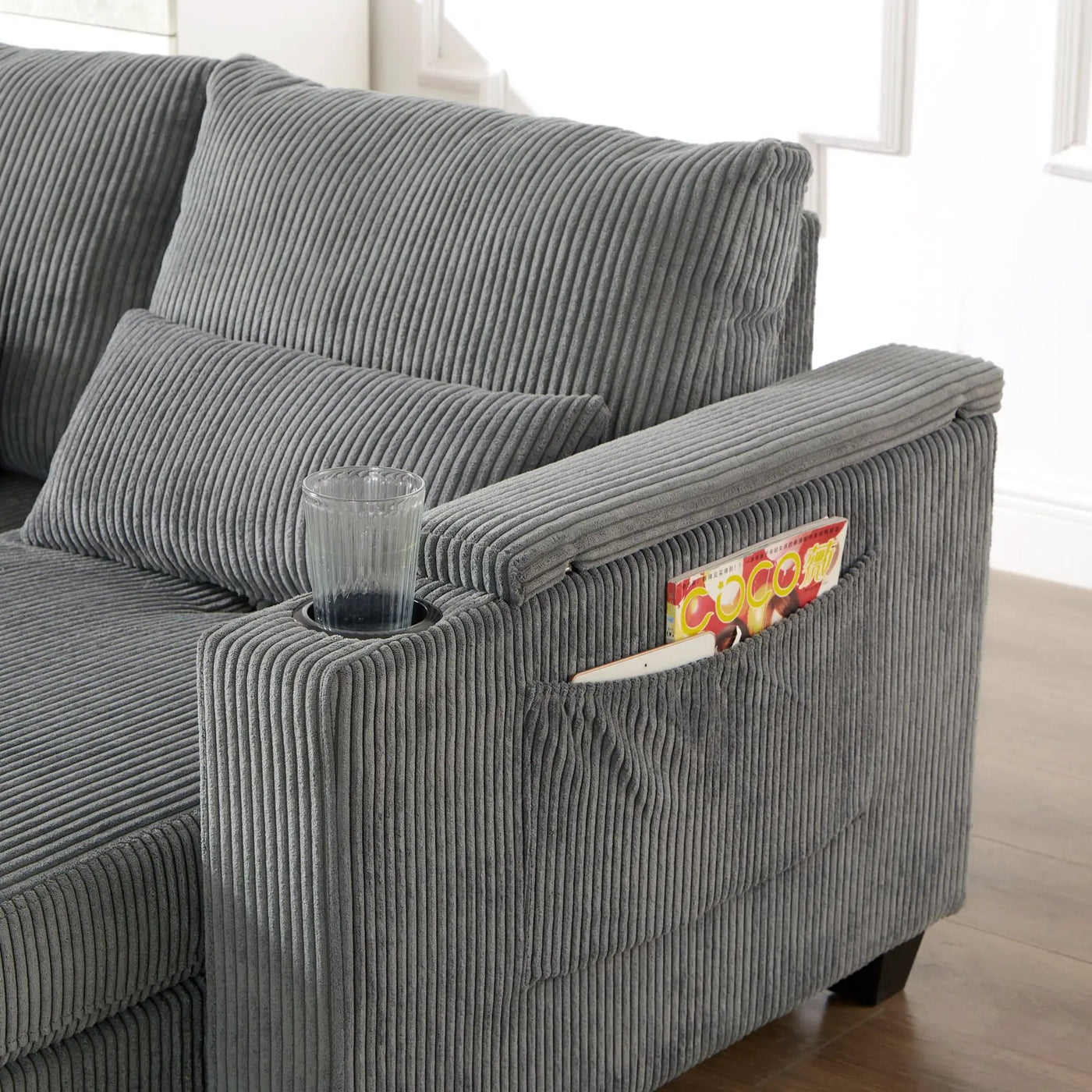 Convertible Chaise Lounge Sofa Chair With USB Ports, Cup Holders, Phone Holder And Storage by HouseOfZazla