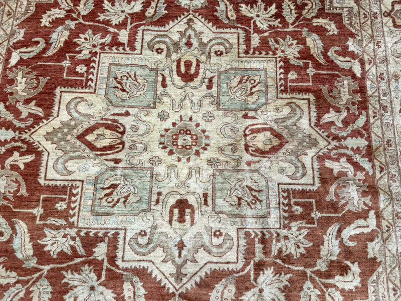 Turkish Heriz Serapi Rug 9x13, Geometric Medallion by Jewel Rugs