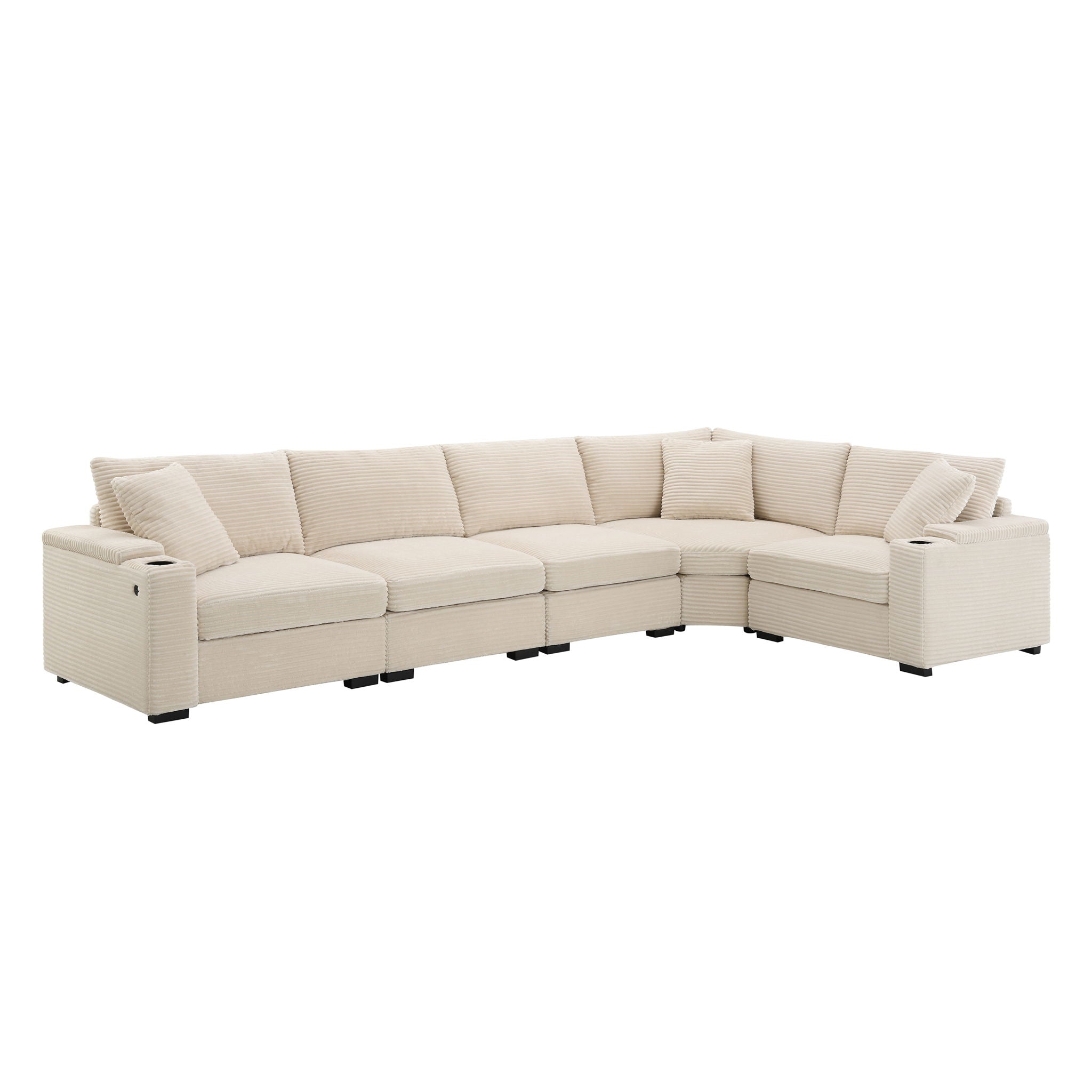 Convertible L Shaped Sectional Corner Couch With Armrest Storage Cup Holders USB Charger, Irregular Corner Oversized Comfy Modular Sofa by HouseOfZazla