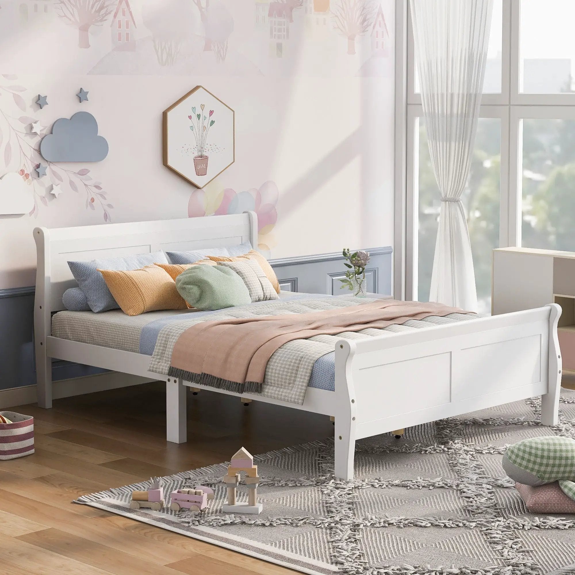 Platform Bed Frame Mattress Foundation Sleigh Bed With Headboard / Footboard / Wood Slat Suppor by HouseOfZazla