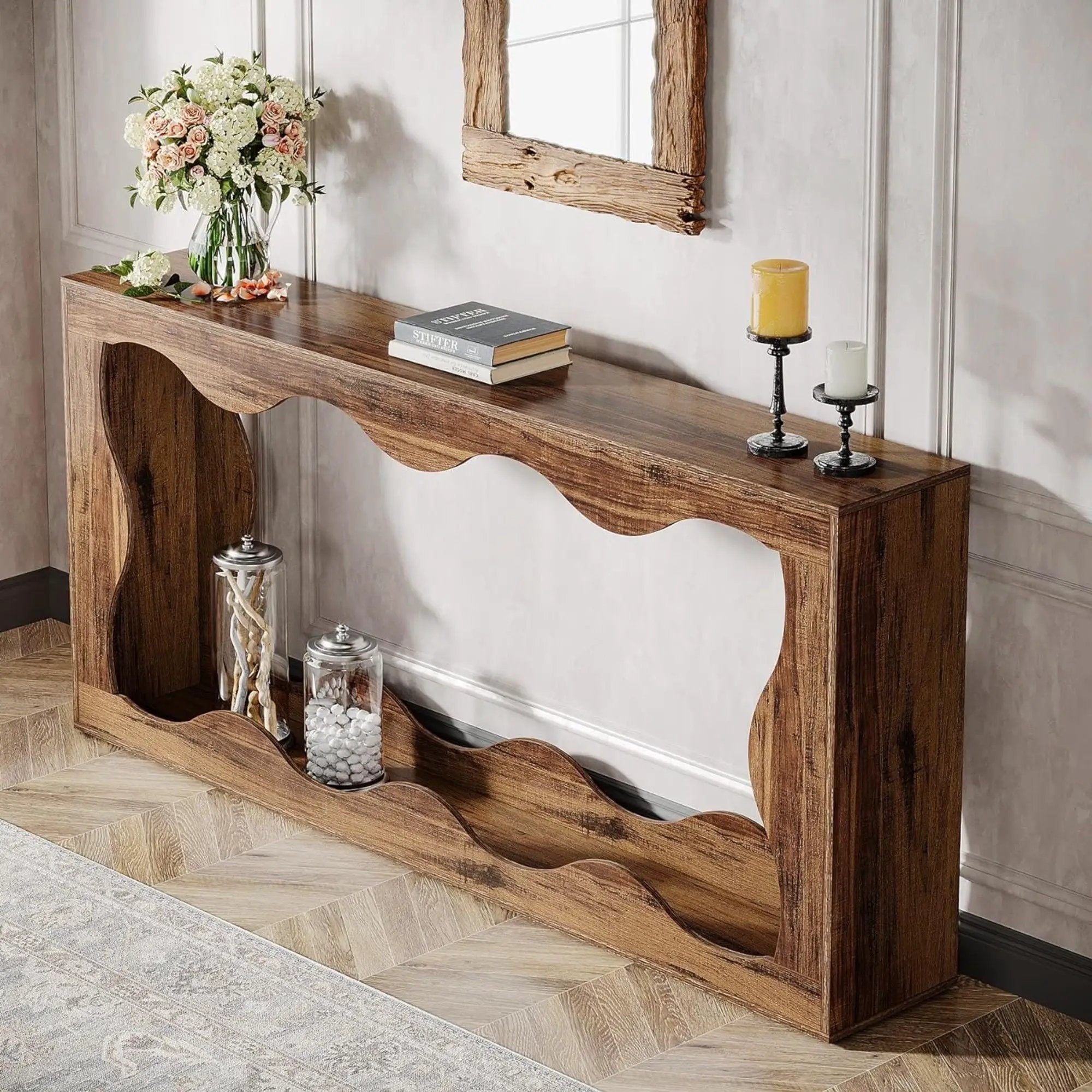 Console Table With Storage, Narrow Entryway Stand For Living Hallway - Light Brown by HouseOfZazla