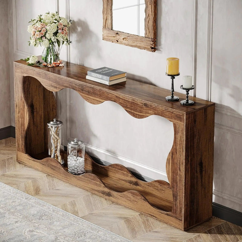 Console Table With Storage, Narrow Entryway Stand For Living Hallway - Light Brown by HouseOfZazla