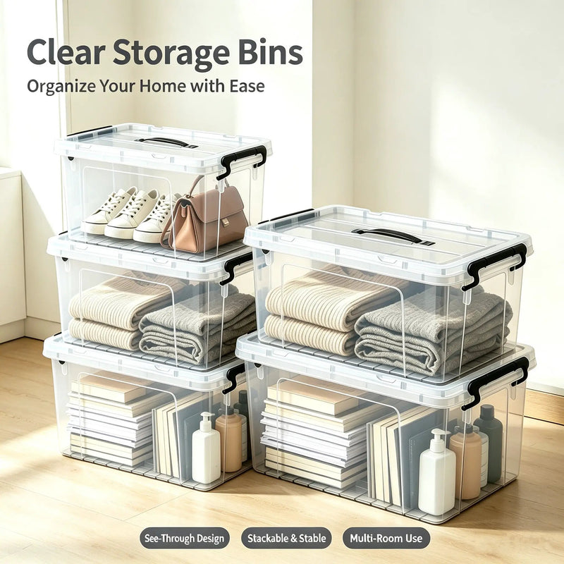 4 Pack 90 QT Plastic Storage Bins with Lids by HouseOfZazla
