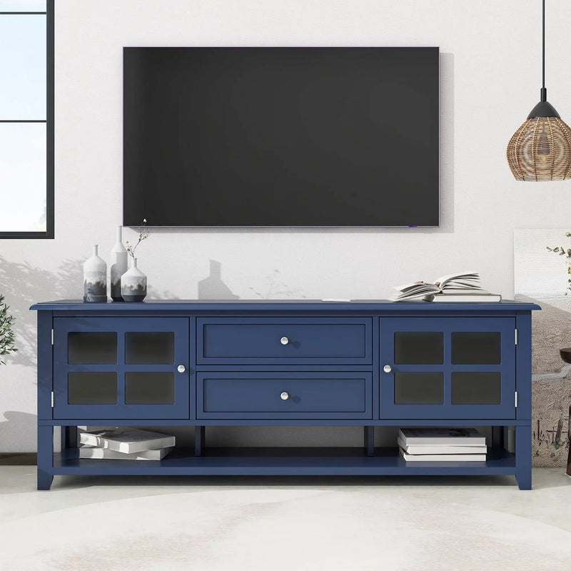 TV Stand, Entertainment Center With Dual Drawers And Hidden Storage, Cabinet With Soft Closing Doors And Sleek Panel Design by HouseOfZazla