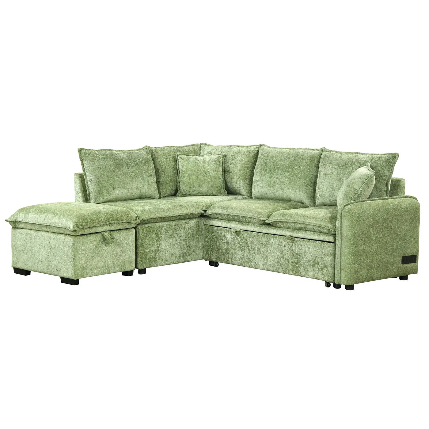 Convertible Sofa Bed Sectional Sofa Sleeper L-Shaped Sofa With A Storage Ottoman, Two Pillows, Two Power Sockets And Two USB Ports For Living Room by HouseOfZazla