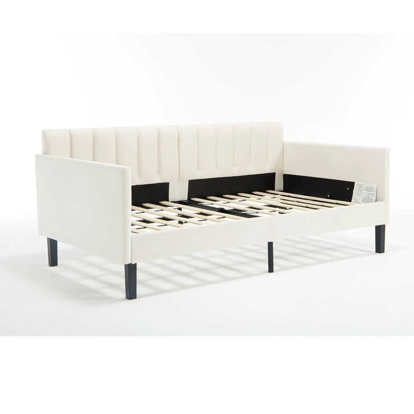 Elena - Boucle Upholstered Daybed, Ribbed Tufted Backrest by HouseOfZazla