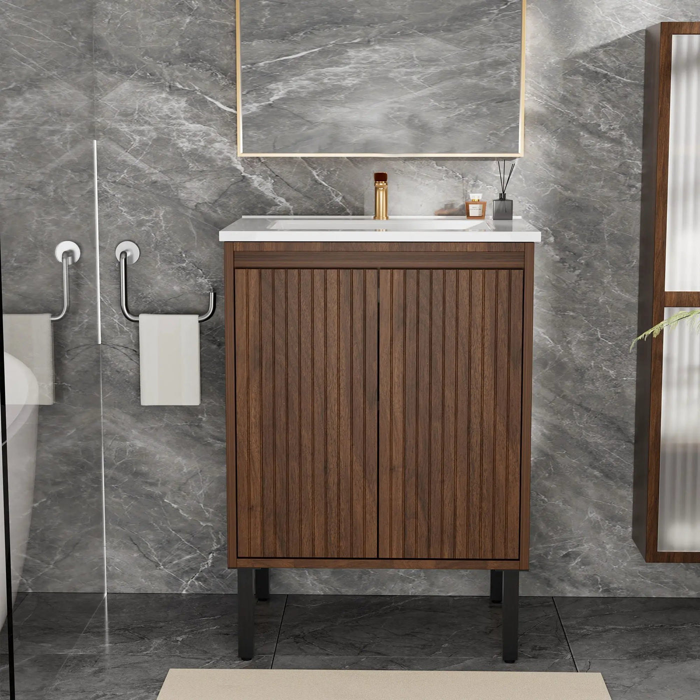 Bathroom Vanity With Ceramic Sink, Floor-Standing Design, Soft-Closing Drawers by HouseOfZazla