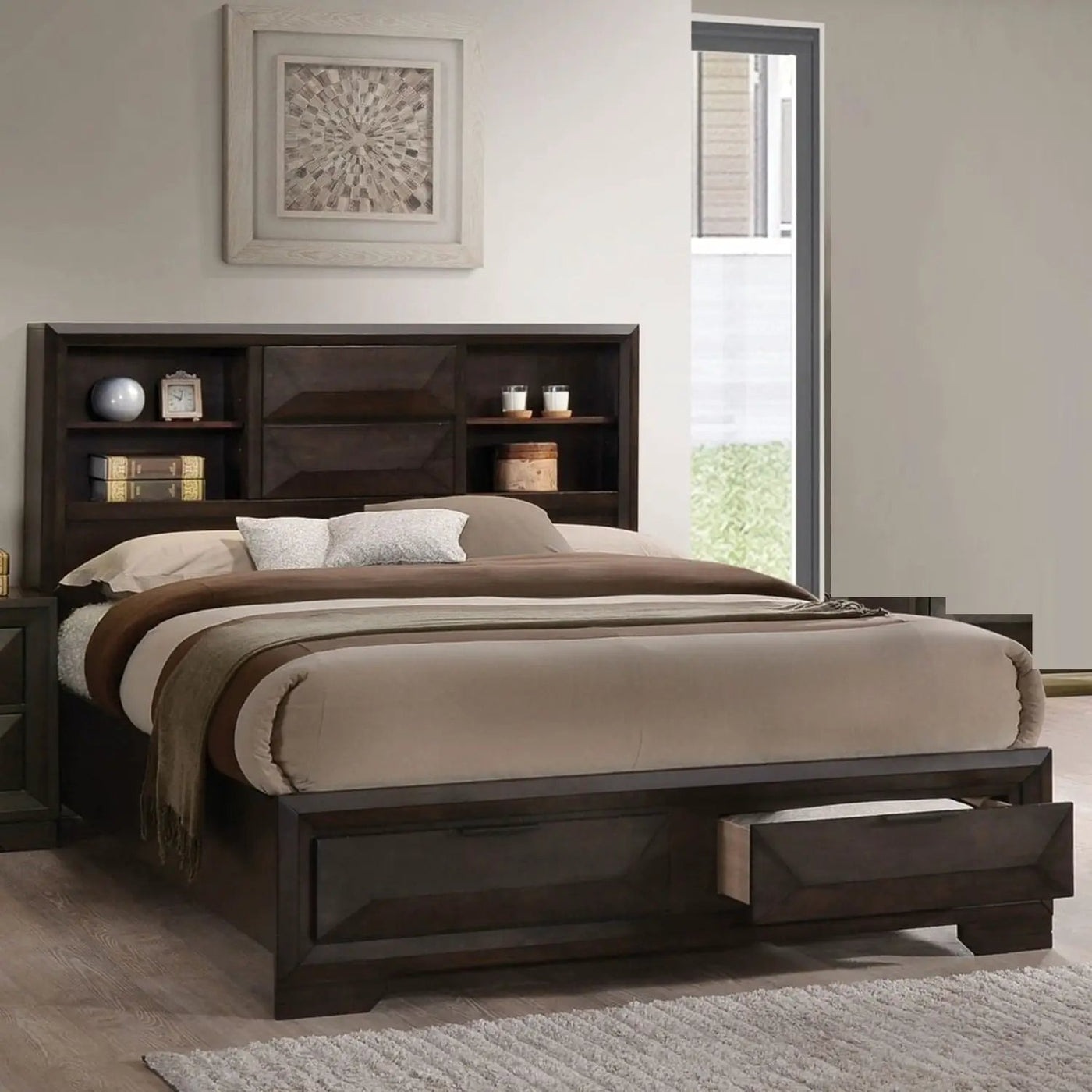 Contemporary Style Bed With Bookcase Headboard And Footboard Storage by HouseOfZazla