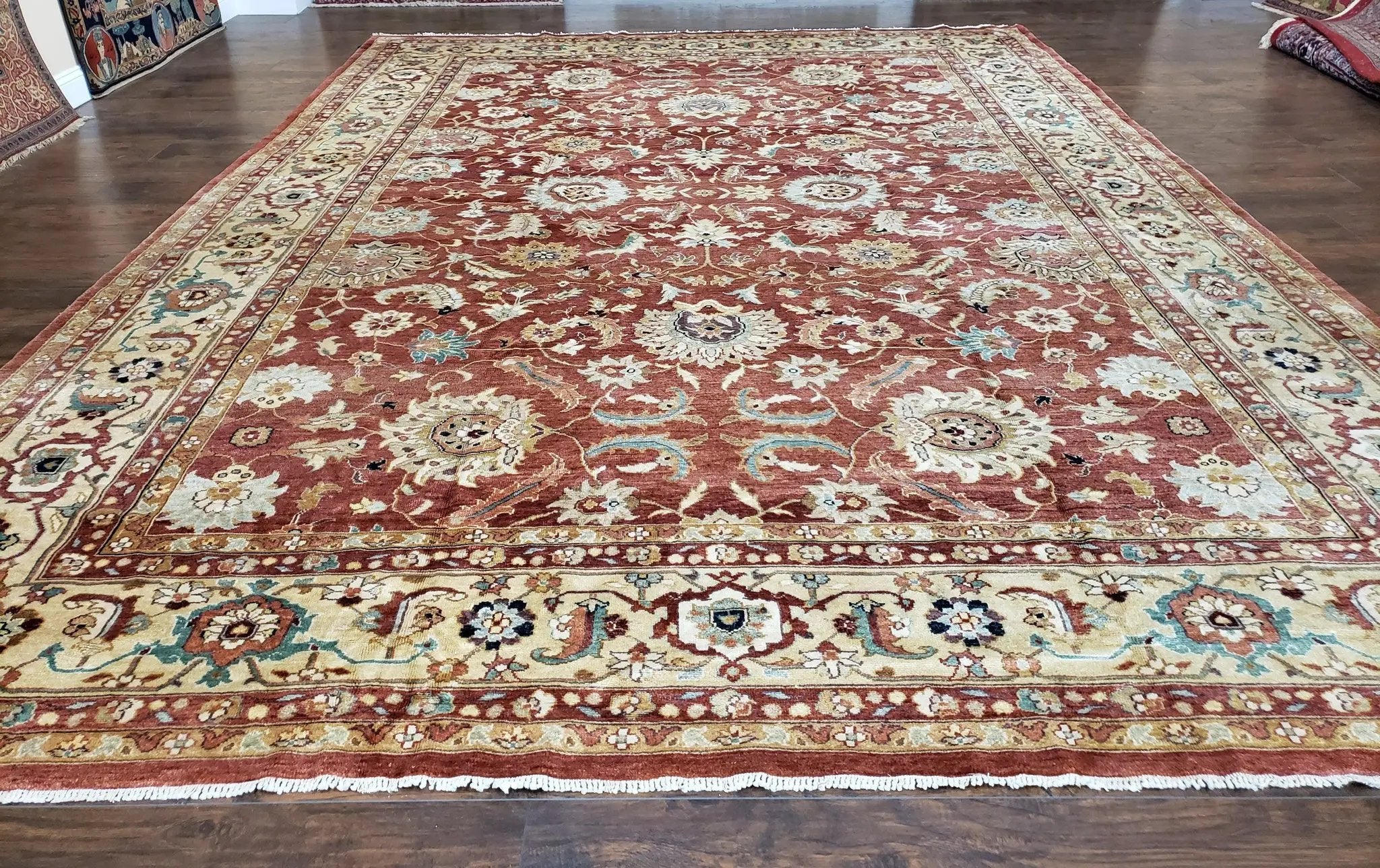 Safavieh Room Sized Rug 10x14, Wool Hand-Knotted Auburn Red & Light Gold Egyptian Mahal Oriental Carpet, 10 x 14 Large Living Room Rug by Jewel Rugs