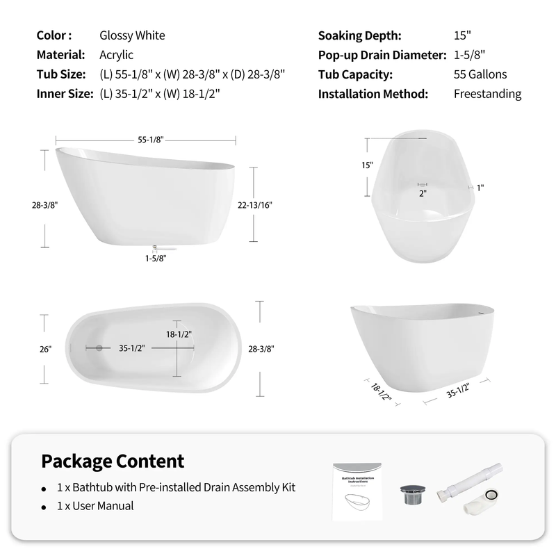 55" Acrylic Freestanding Bathtub by HouseOfZazla