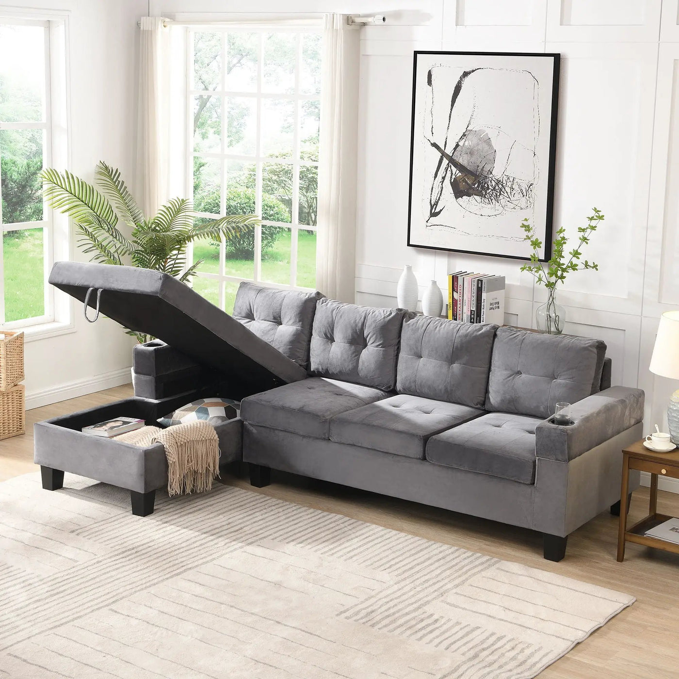 Modern Sectional Sofa Set With L Shape Chaise Lounge And Storage by HouseOfZazla