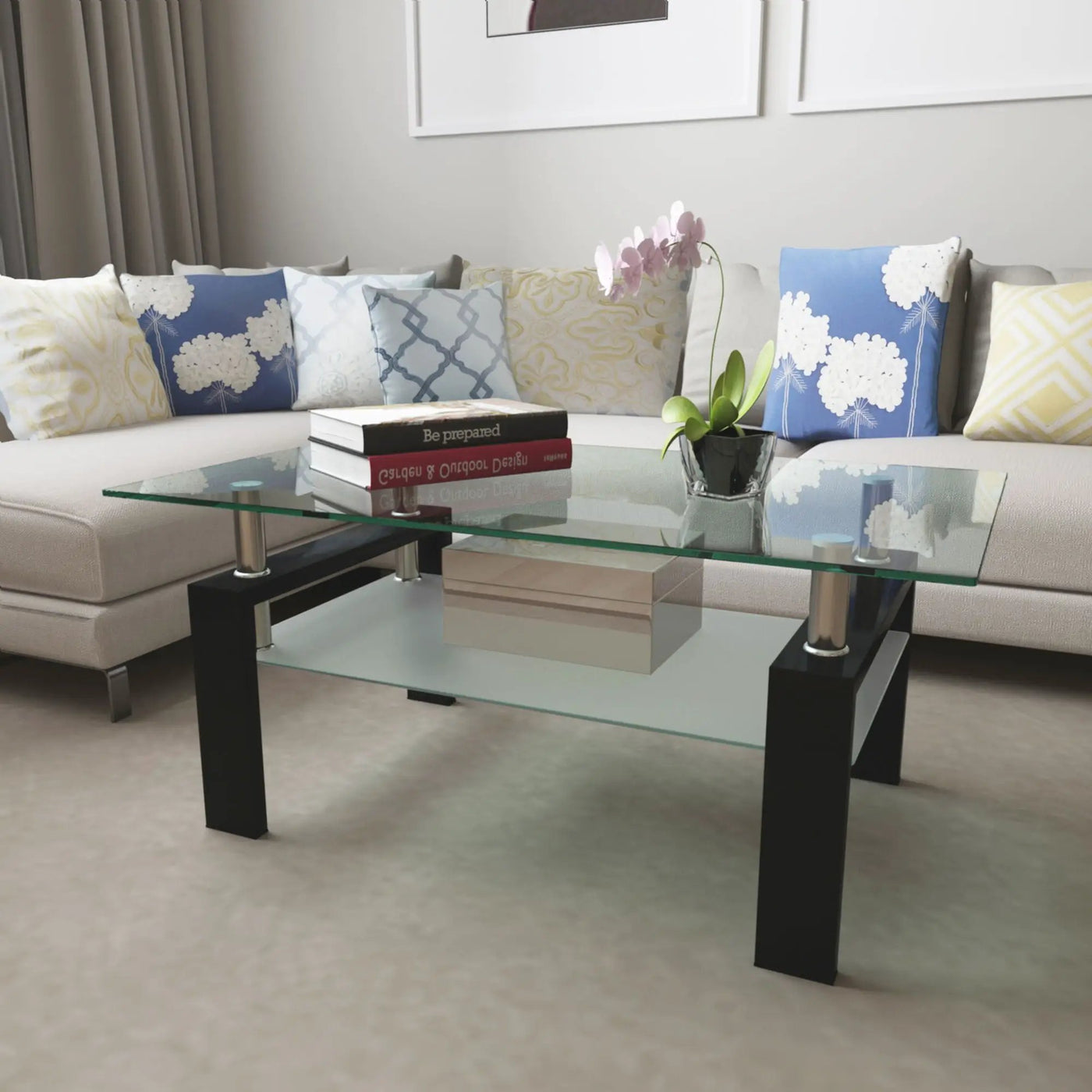 Modern Rectangular Coffee Table With Tempered Glass Top by HouseOfZazla