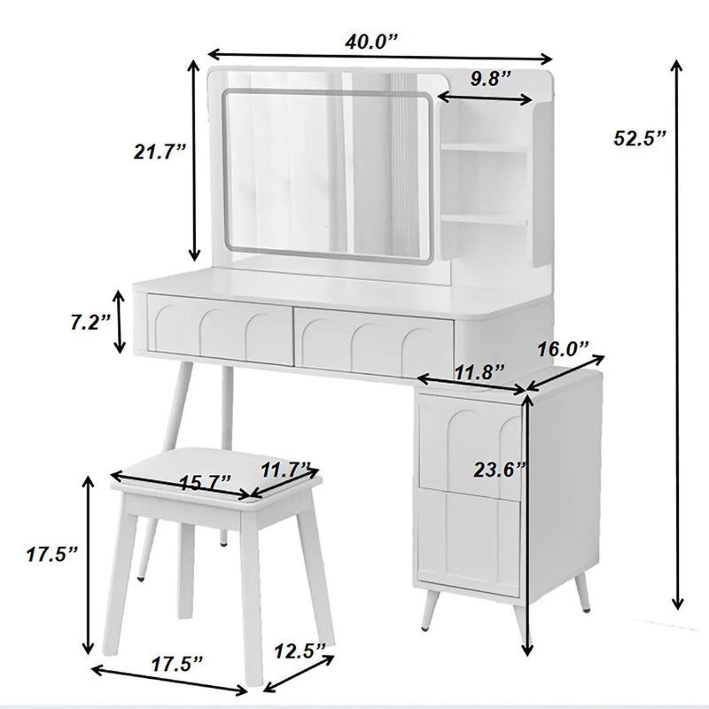 Modern Makeup Vanity Desk With LED Lights & Mirror 4 Drawer Dressing Table Set Space Saving For Bedroom - White by Unique Piece Furniture