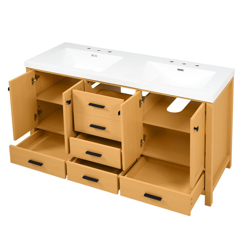 Bathroom Vanity With Double Sink, Soft Close Doors & Drawers Handles - Wood by HouseOfZazla
