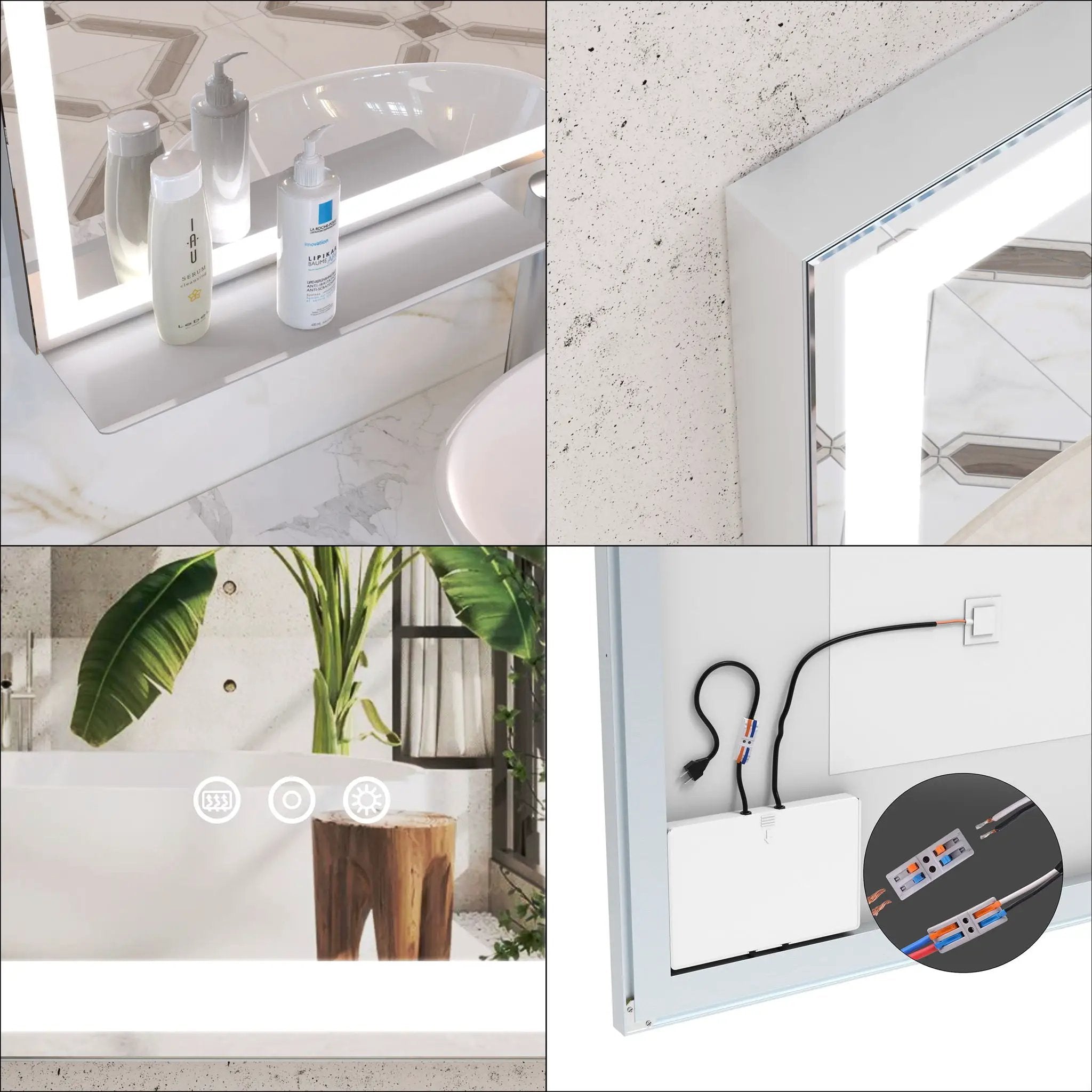 LED Bathroom Vanity Mirror Wall Mounted Adjustable / Warm / Natural Lights Anti-Fog Touch Switch With Memory Modern Smart Large Bathroom Mirrors by HouseOfZazla