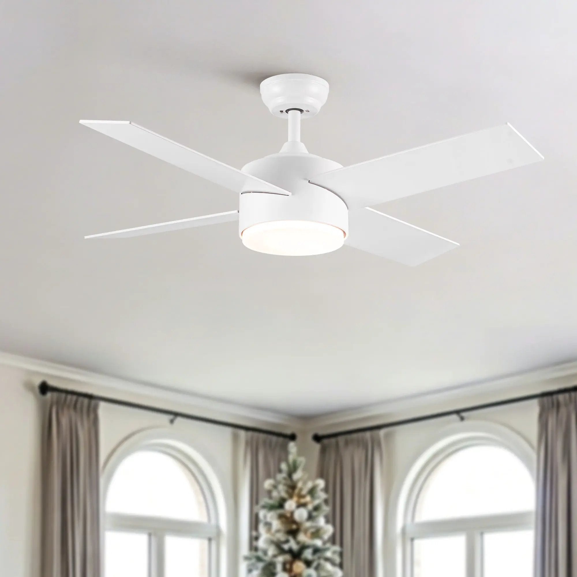 Ceiling Fan With Remote Control, Reversible DC Motor, 6 Speeds, 3 Dimmable LED, Quiet Timer For Indoor - White by HouseOfZazla