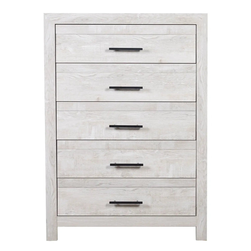 Modern Style 5 Drawer Chest In Natural Rustic Wood With Clean Lines And Spacious Storage by HouseOfZazla