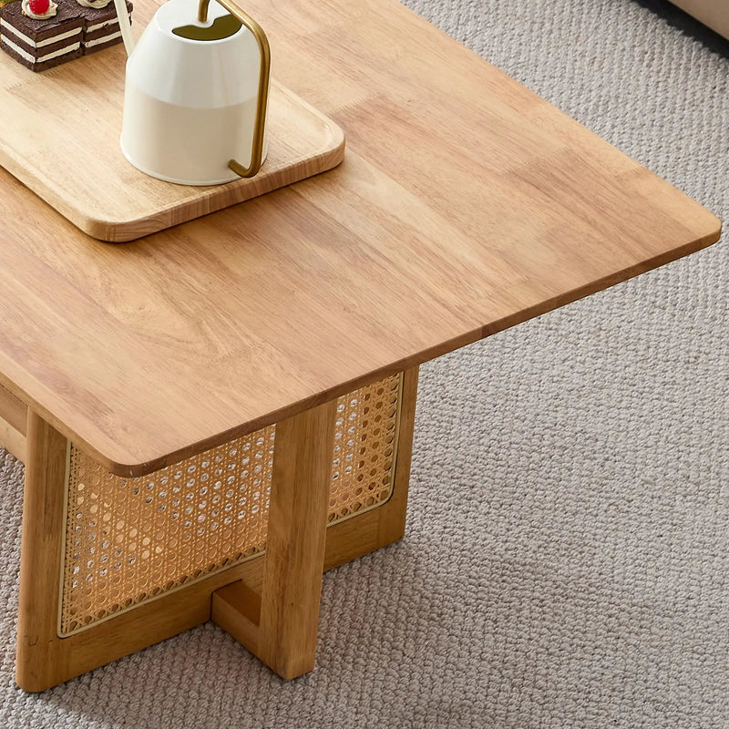 Natural Rubber Wood and Solid Wood Minimalist Coffee Table by BLAKHOM