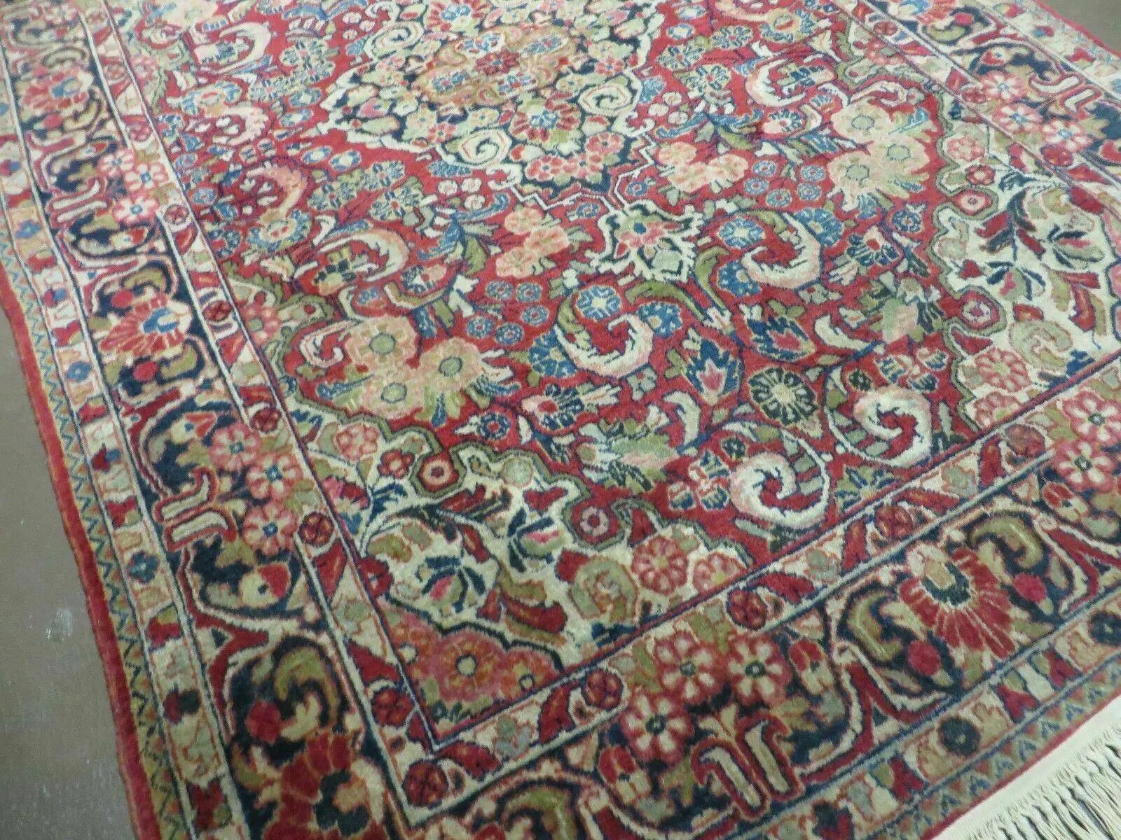 Persian Sarouk Rug 4.6 x 5, Red, Semi Antique, Floral by Jewel Rugs