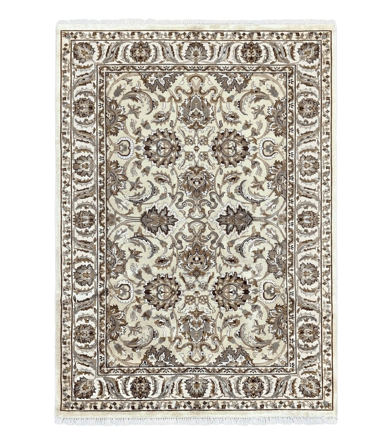 Indo Mahal Rug 6x9, Indian Carpet 6 x 9 ft, Light Green and Ivory, Flo