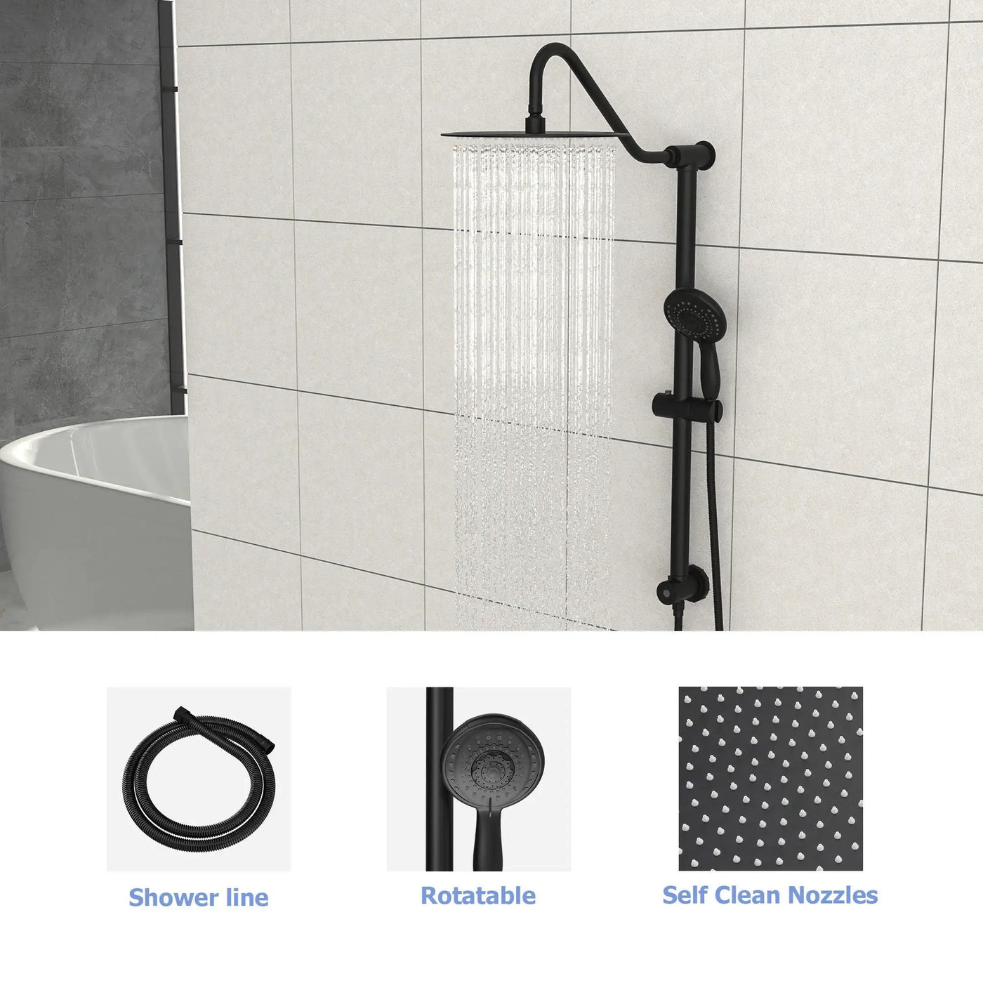 Shower System With 5 Function Rain Hand Shower And Slide Bar Combo by HouseOfZazla