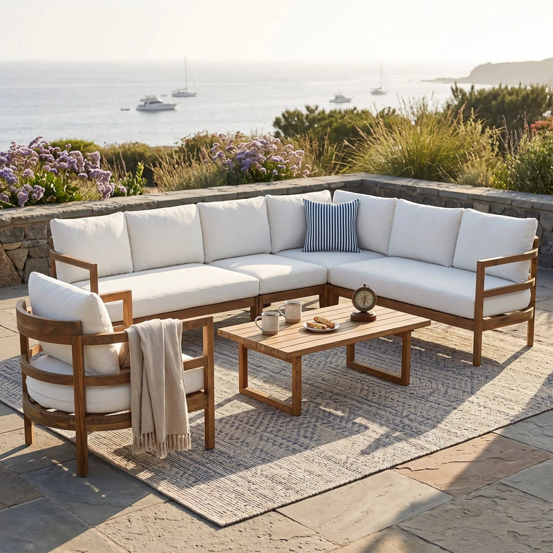 Outdoor Acacia Wood 6-Seater Sectional Sofa Set by HouseOfZazla