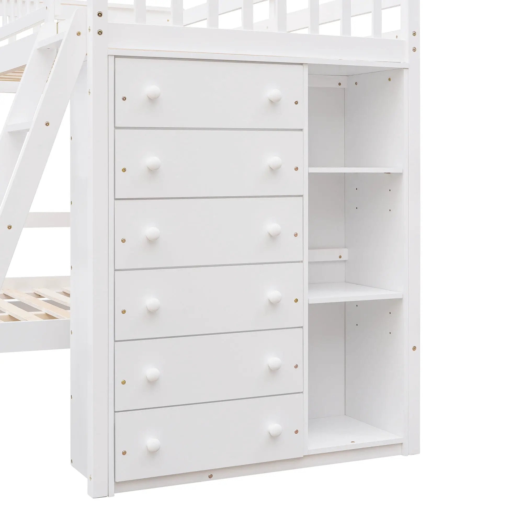 Bunk Bed With 6 Drawers And Flexible Shelves, Bottom Bed With Wheels