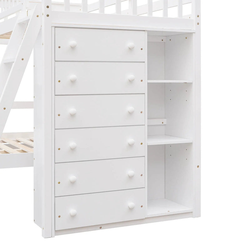Bunk Bed With 6 Drawers And Flexible Shelves, Bottom Bed With Wheels