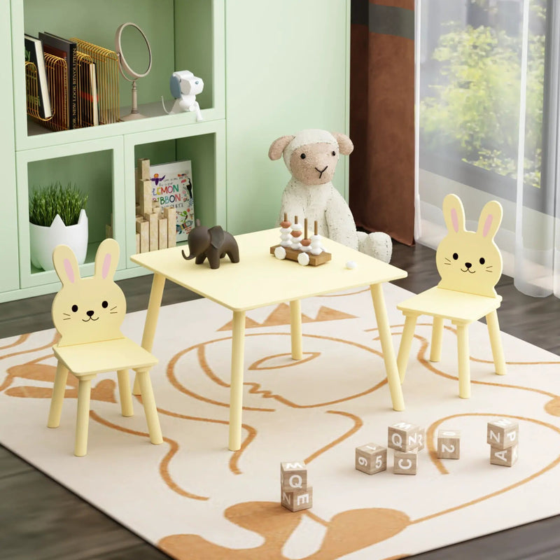 Table and Chair Set with 2 Bunny Chairs, Children's Activity Table for Toddlers by HouseOfZazla