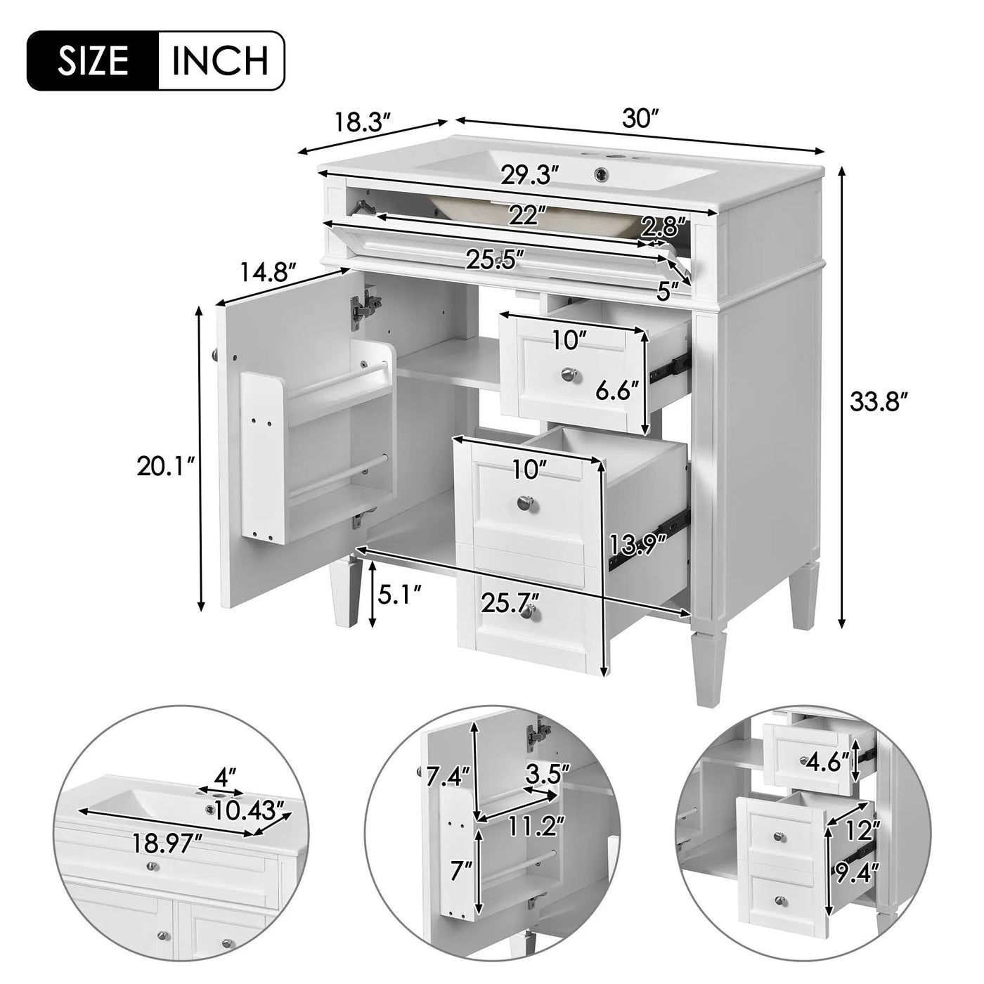 Bathroom Vanity With Top Sink, 2 Drawers & Tip Out Drawer by Unique Piece Furniture