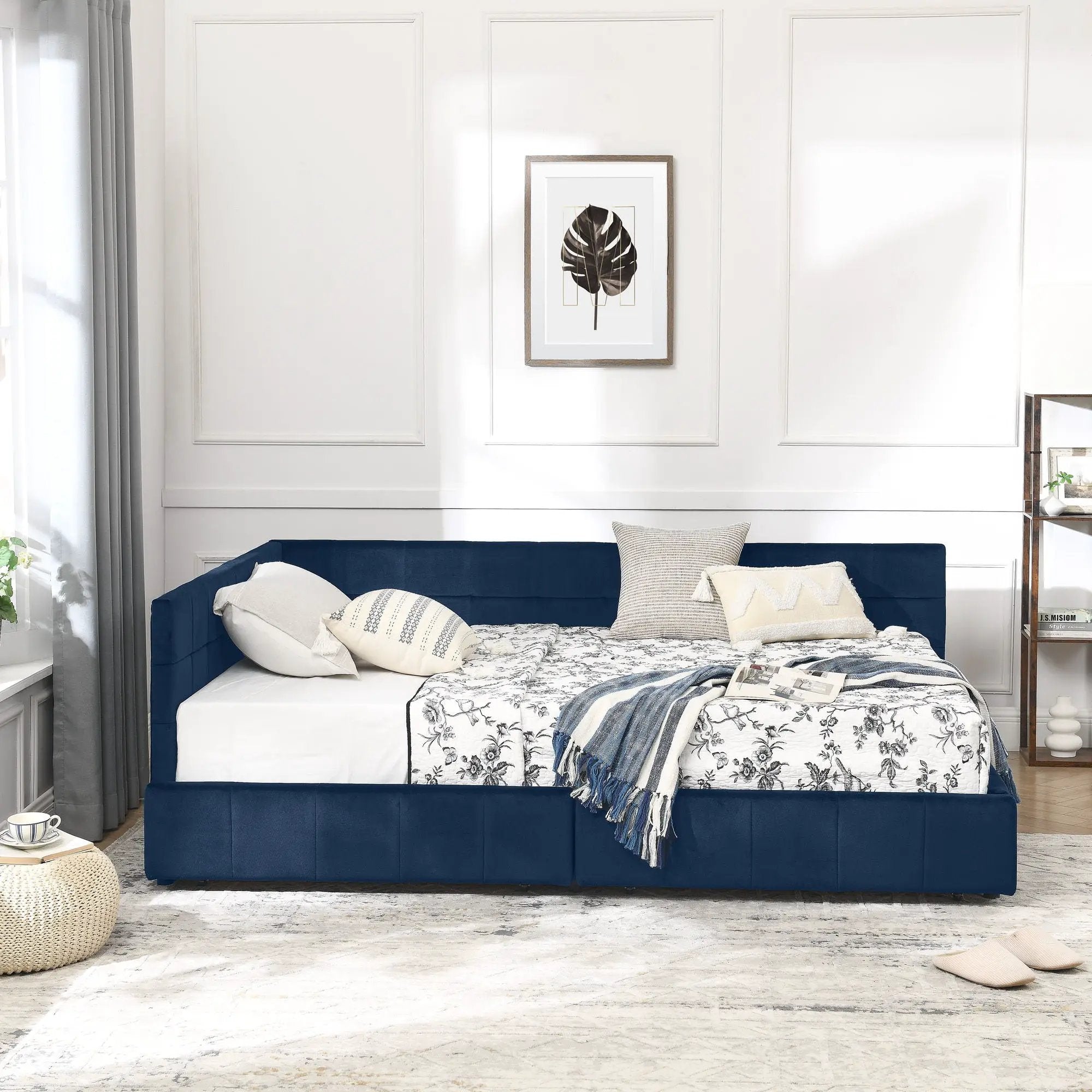 Mid-Century Storage Upholstered Tufted Bed Frame With Backrest And Armrests by Unique Piece Furniture