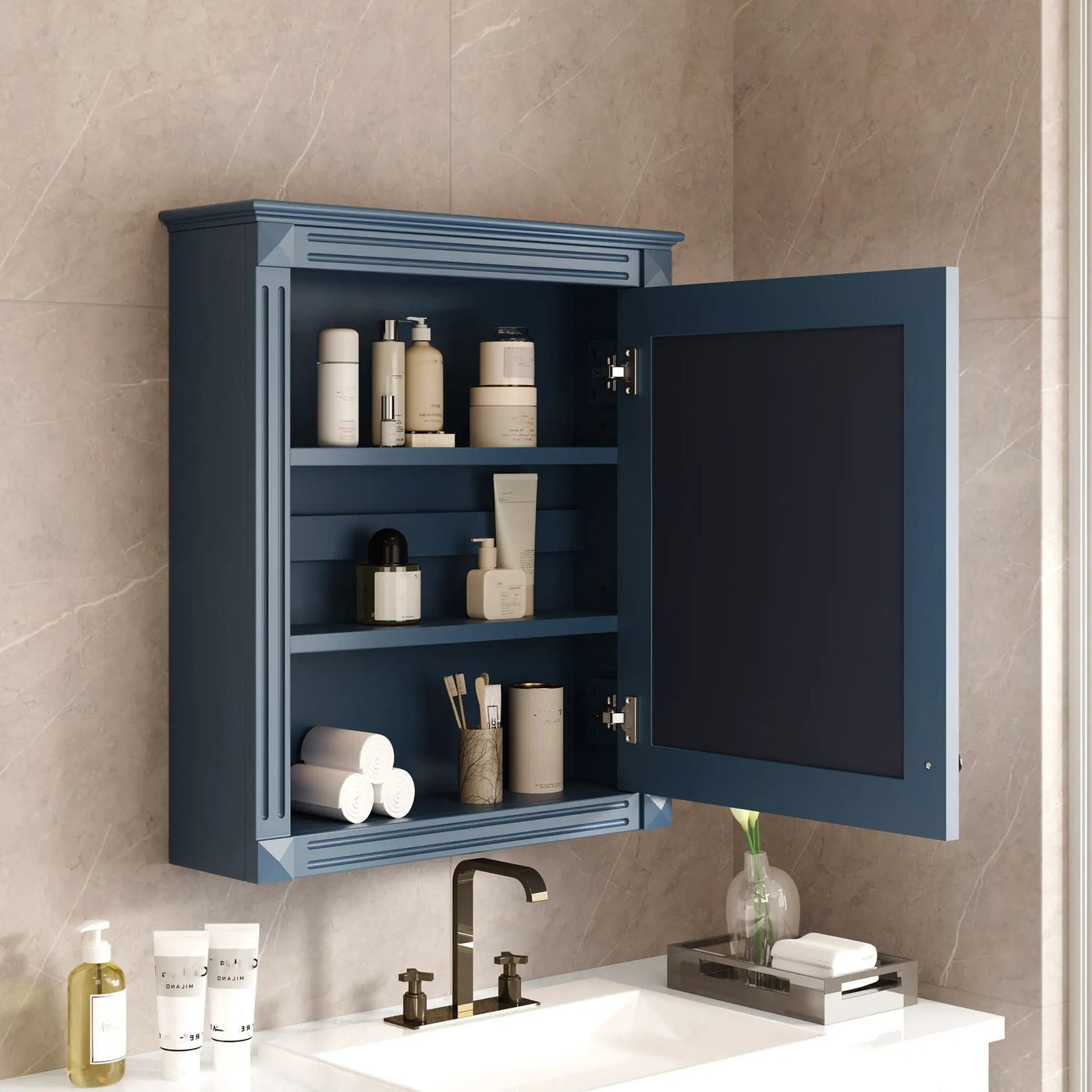 Wall Mounted Bathroom Storage Cabinet With Mirror, Medicine Cabinet With Height Adjustable Shelf by HouseOfZazla
