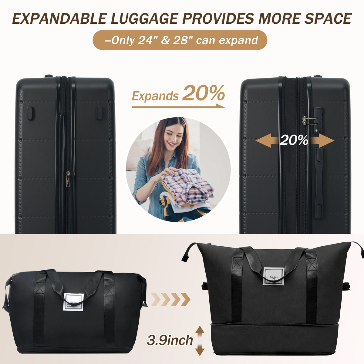 Hardside Luggage Set 5 Piece with USB Port & TSA Lock - Black, photo 7 of 10