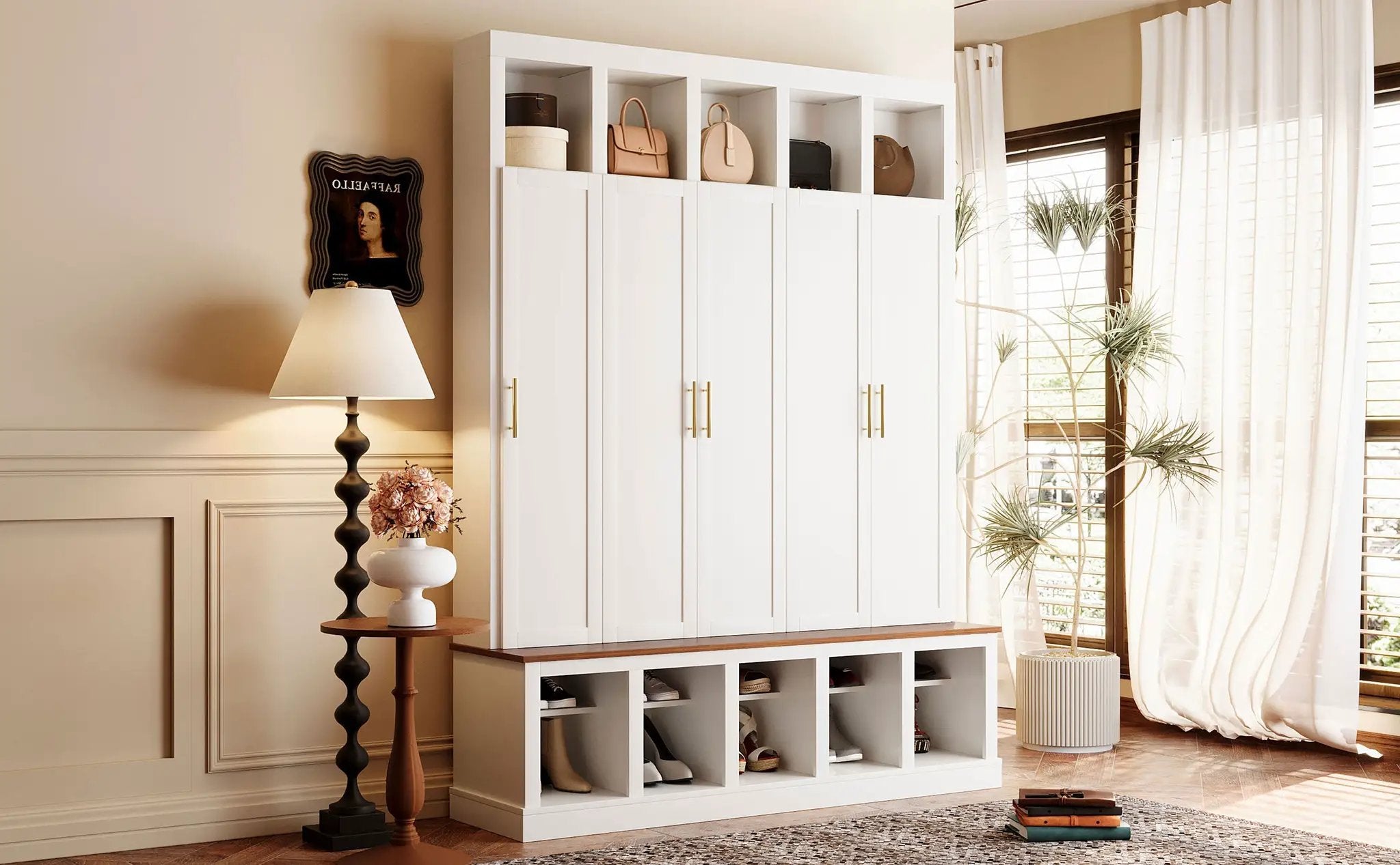 U-Can Farmhouse Entryway Storage Cabinet with Shoe Rack & Display Cubbies by HouseOfZazla