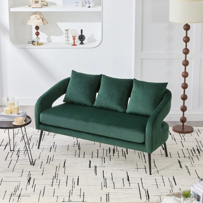 Open Back Loveseat Settee With 3 Pillows by Unique Piece Furniture