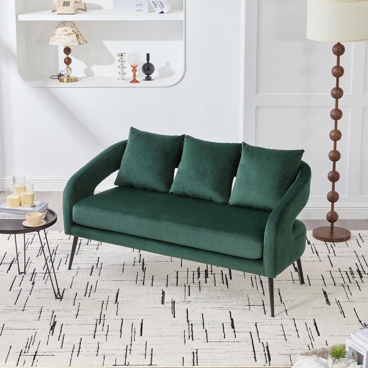 Open Back Loveseat Settee with 3 Pillows - Beige, Dark Green, or Dark Gray, photo 4 of 28
