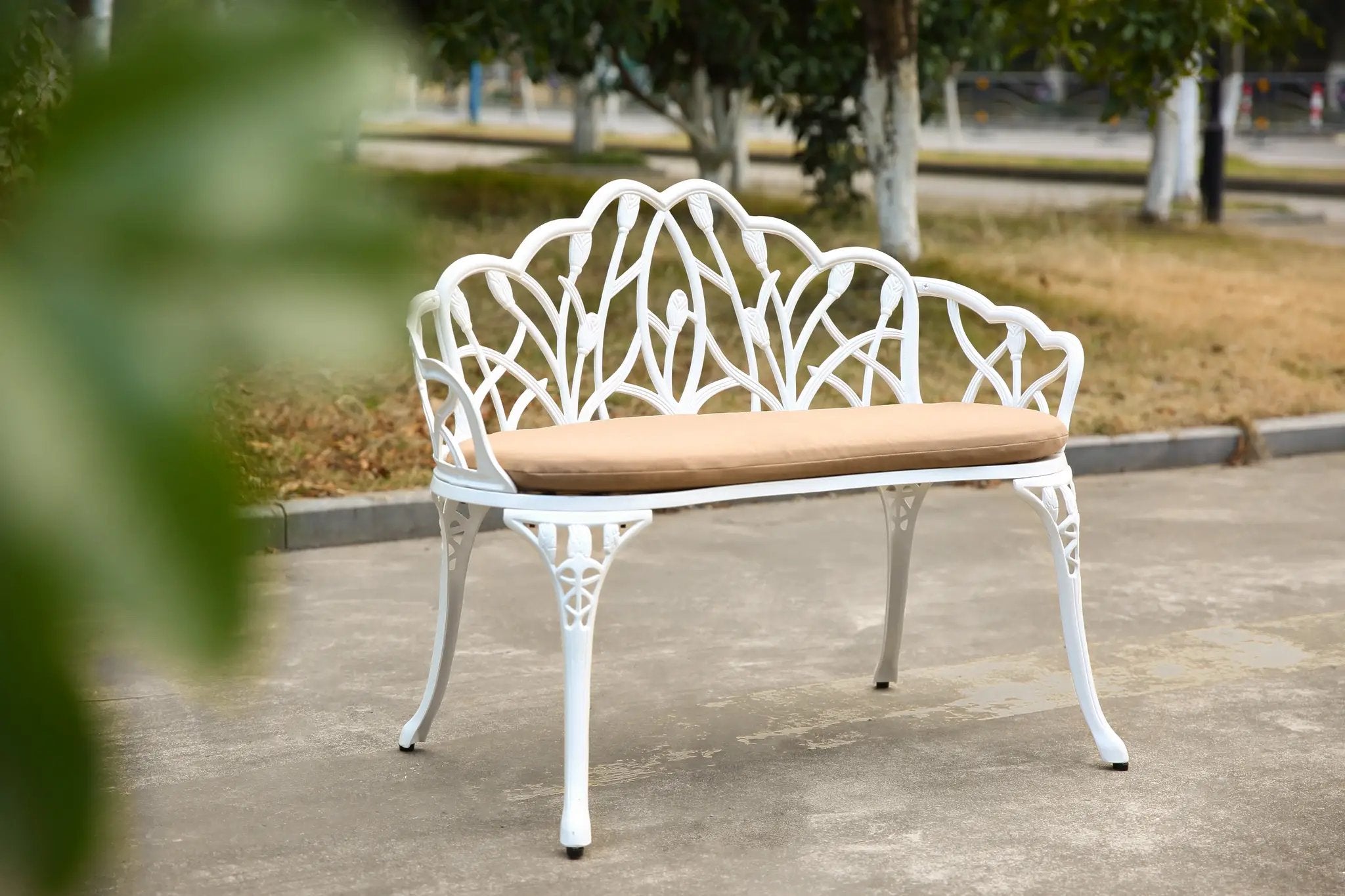 Tulip Patio Garden Bench Metal Park Bench Cast Aluminum Outdoor Furniture by HouseOfZazla